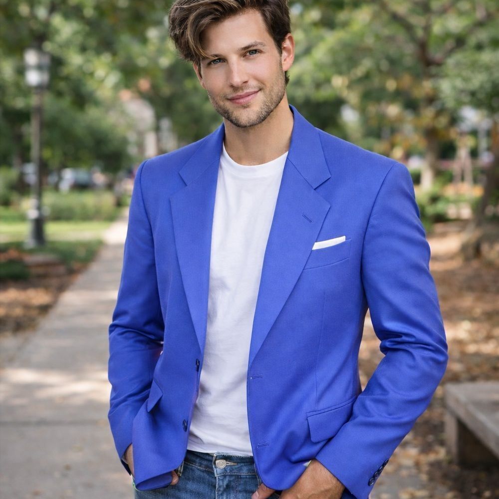 LAGO maggiore Sharp Shoulder Blazer wool cornflower blue blazer 44R